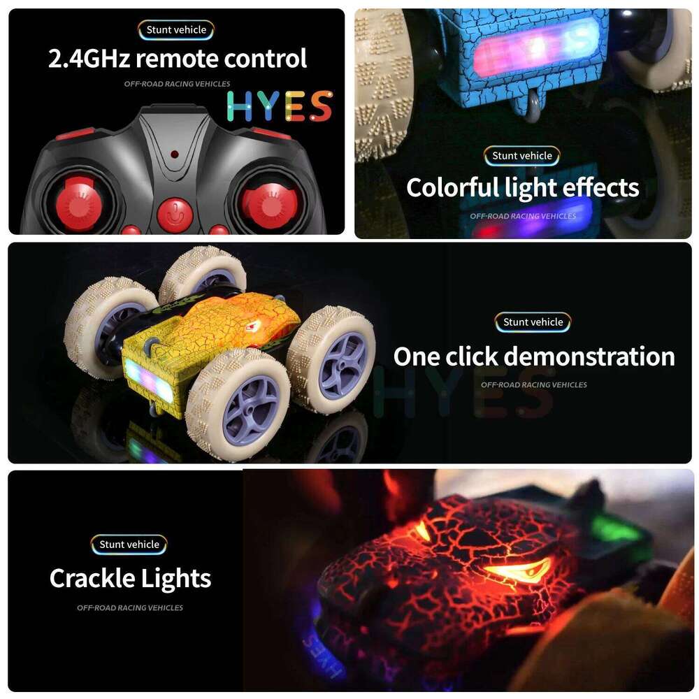 Burst Dinosaur RC Stunt 2.4G 5WD High Speed Double-sided Tumbl Drift LED Lights Remote Control Car Toy Gifts For Kids Adults C260306