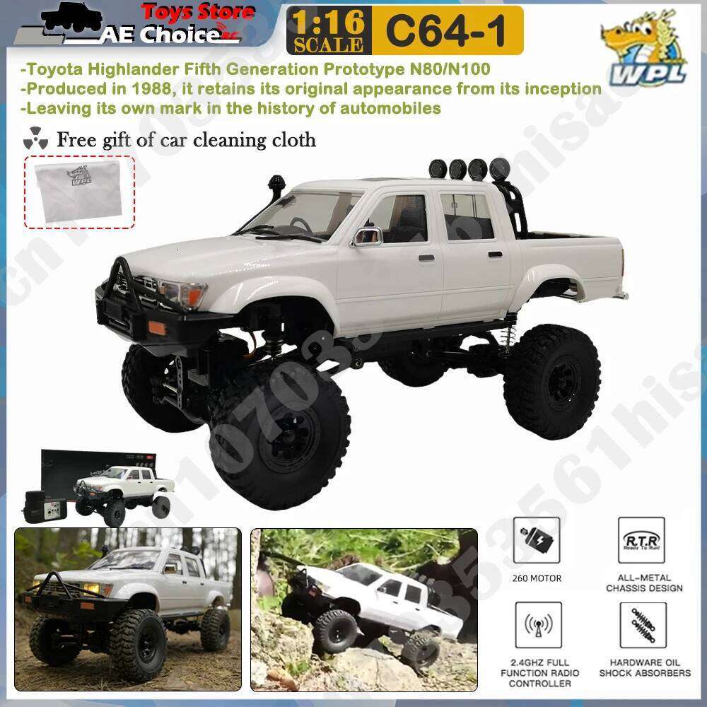 New WPL C64-1 RC Car 1:16 Hailax 2.4G 4WD Remote Control Pick-up Truck Controllable LED Light Electric Toy Off-Road Vehicle Mode C260306