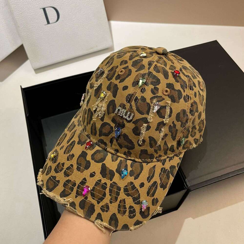 American Style hats for women Heavy Craft Rhinestone Cross Duckbill Cap Personality Bold Leopard Fashion Print