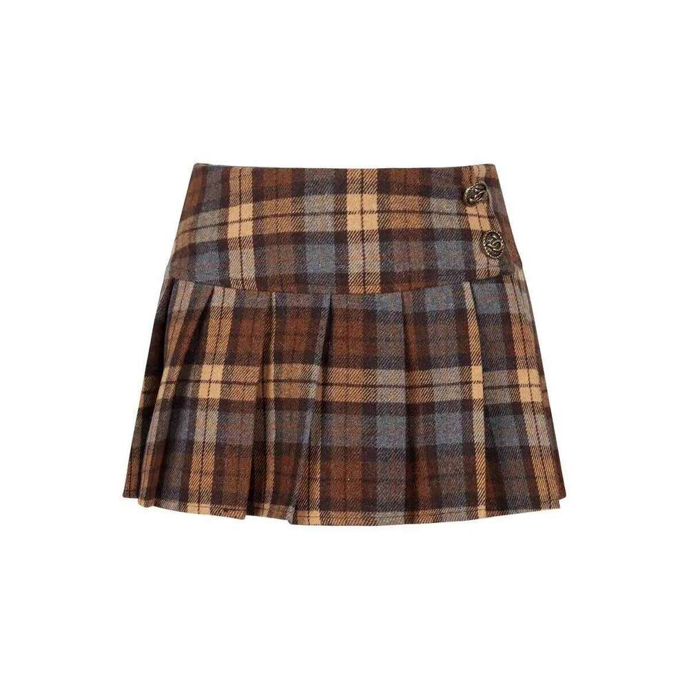 Onalippa 2026 New American College Style Contrasting Plaid Women Autumn Winter Anti Slip A-line Pleated Short Skirt Top XJ260309