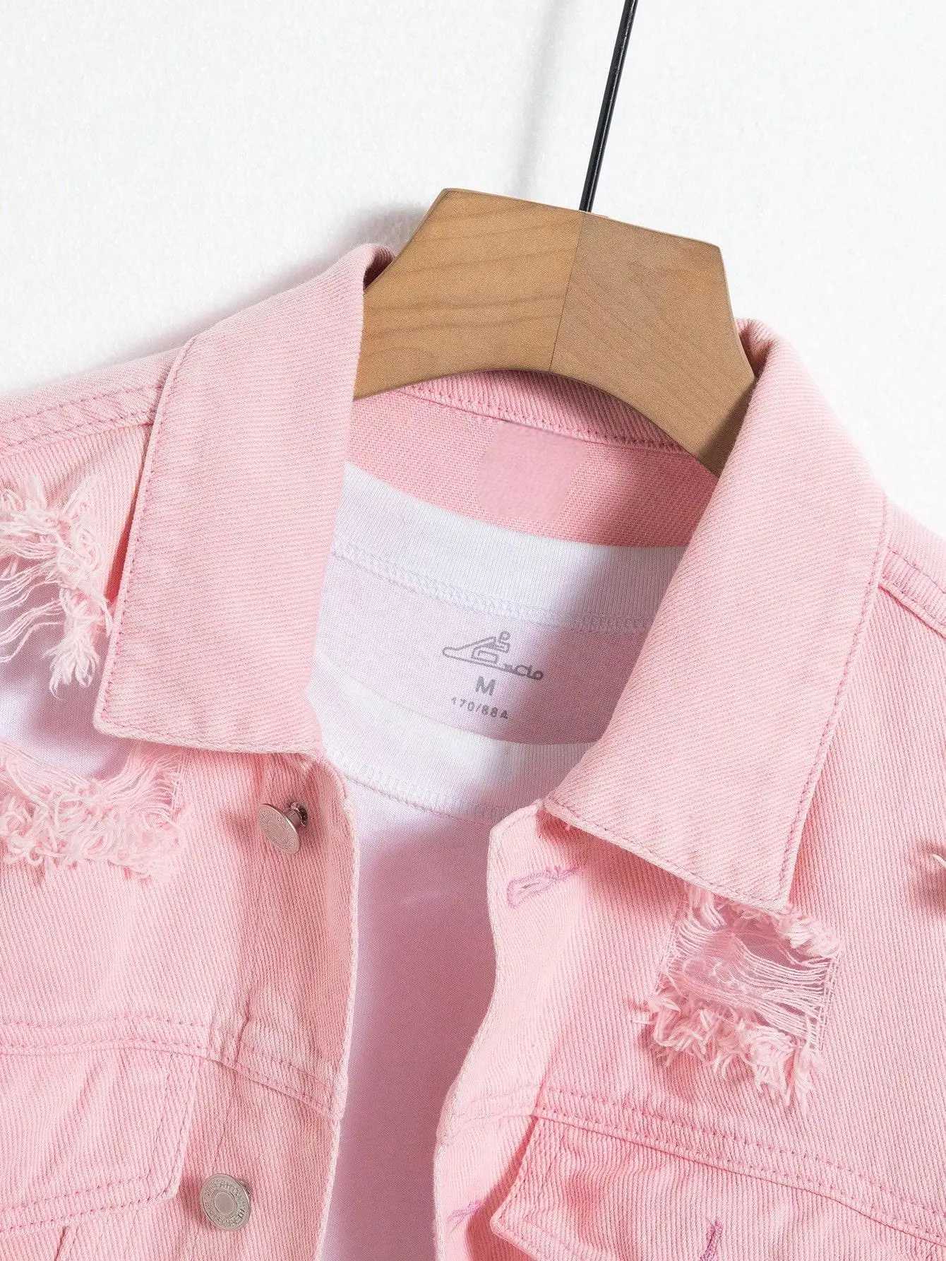 Mens denim jacket for spring and autumn Pink ripped denim jacket Daily casual Fashionable and trendy M260309