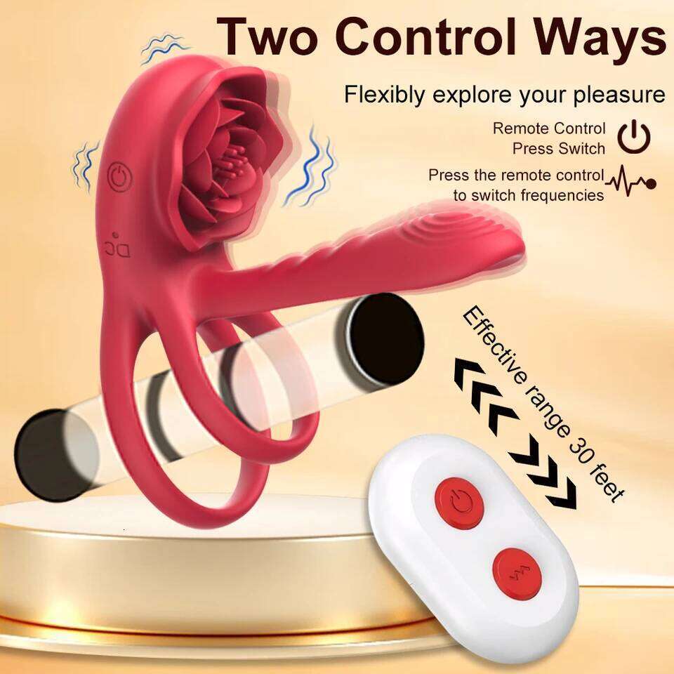 Remote Control Vibrating Cock Sleeve with Rose Clitoral Stimulator Penis Ring Vibrator Adult Sex Toys for Men Women 26H0309