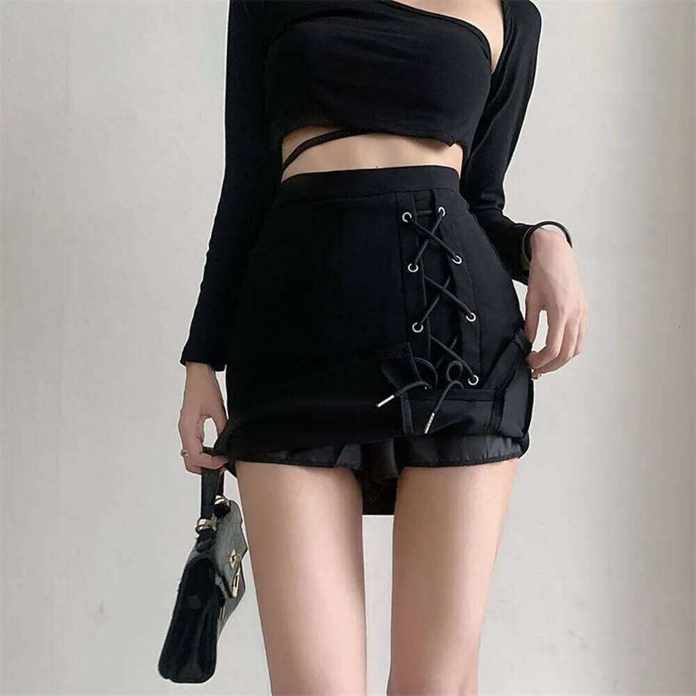 Black Short High Waist Mini Women's Fashion Clubwear Polyester Fabric Solid Color Spring Summer Skirt XJ260309