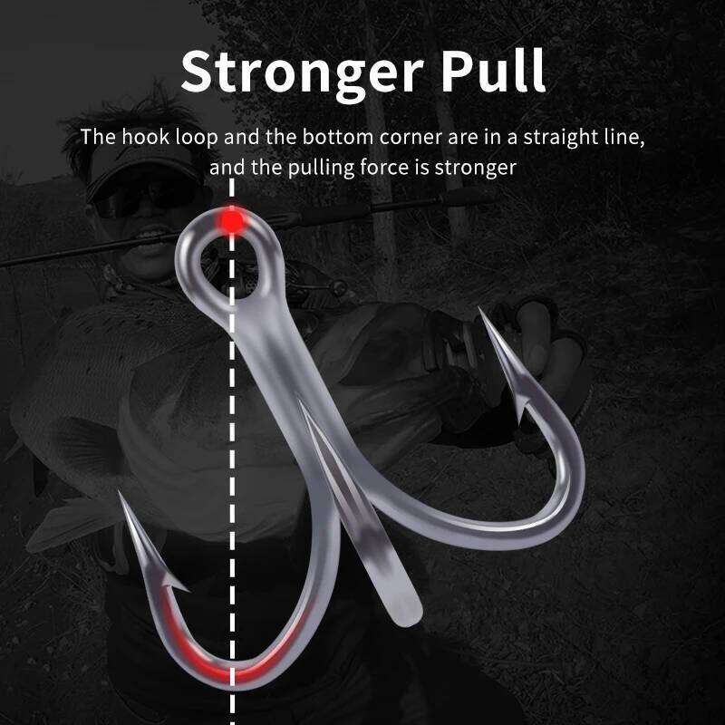 KINGDOM 8pcs 3X Strong Carbon Steel Treble Hooks Brabed Sharp Anti-corrision High Strength Saltwater Fishing Hook S260305