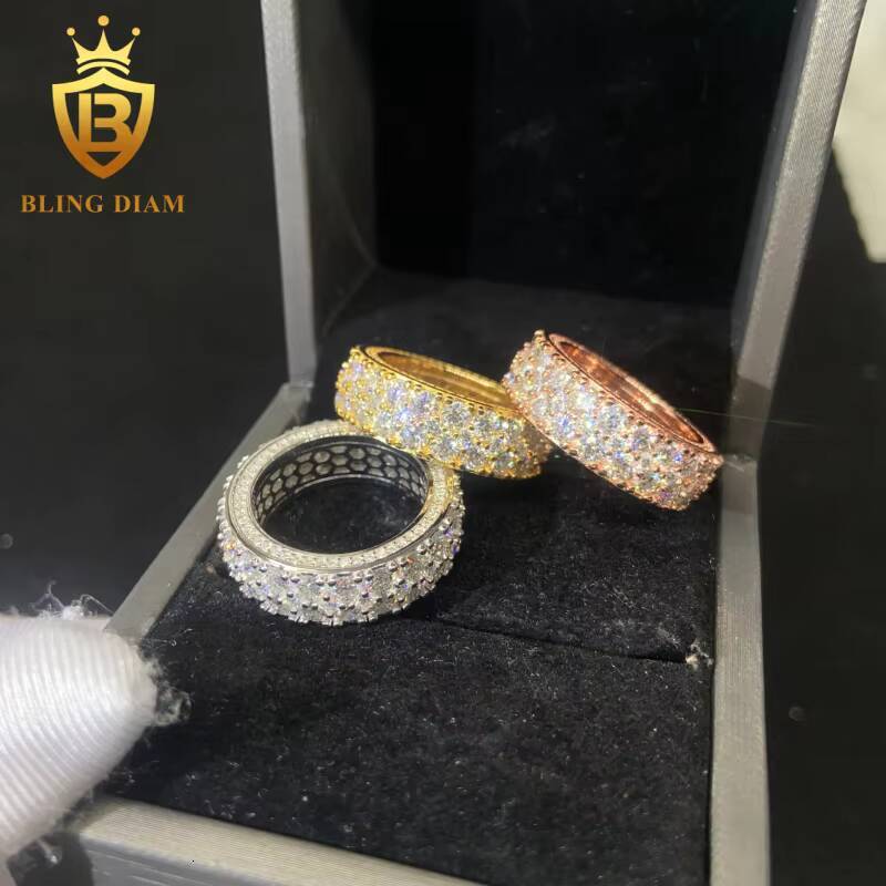 925 Sterling Silver Moissanite Ring Full Diamond Ring Iced Out Moissanite HipHop Style Jewelry Ring Pass Diamond Test with GRA