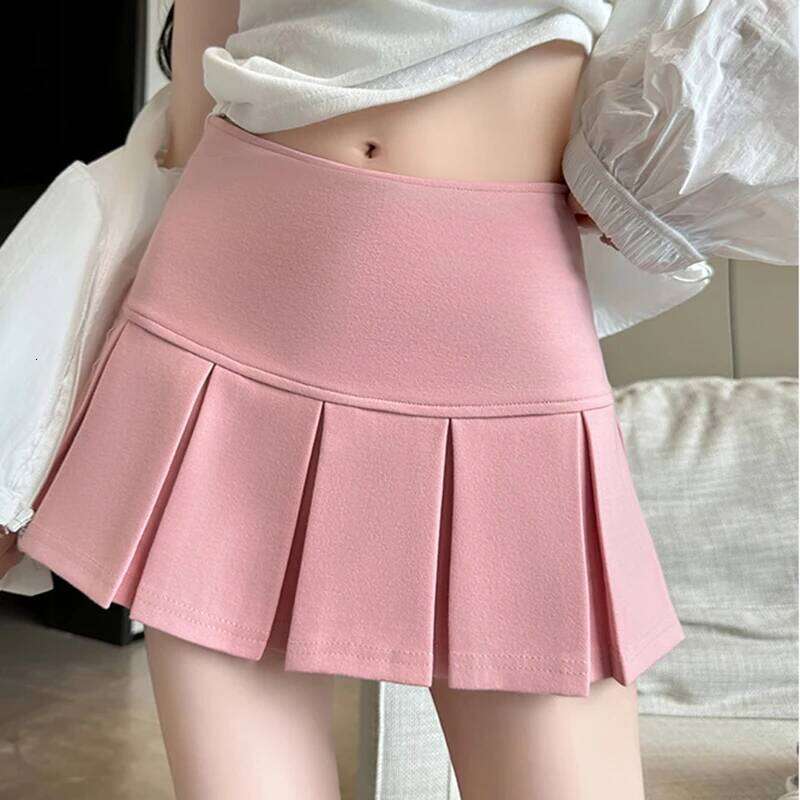 Korean Mini Women Summer 2025 New High Waist Wide Pleat Light Grey Sexy Vintage A-Line Pleated Skirt Casual Skort XJ260309