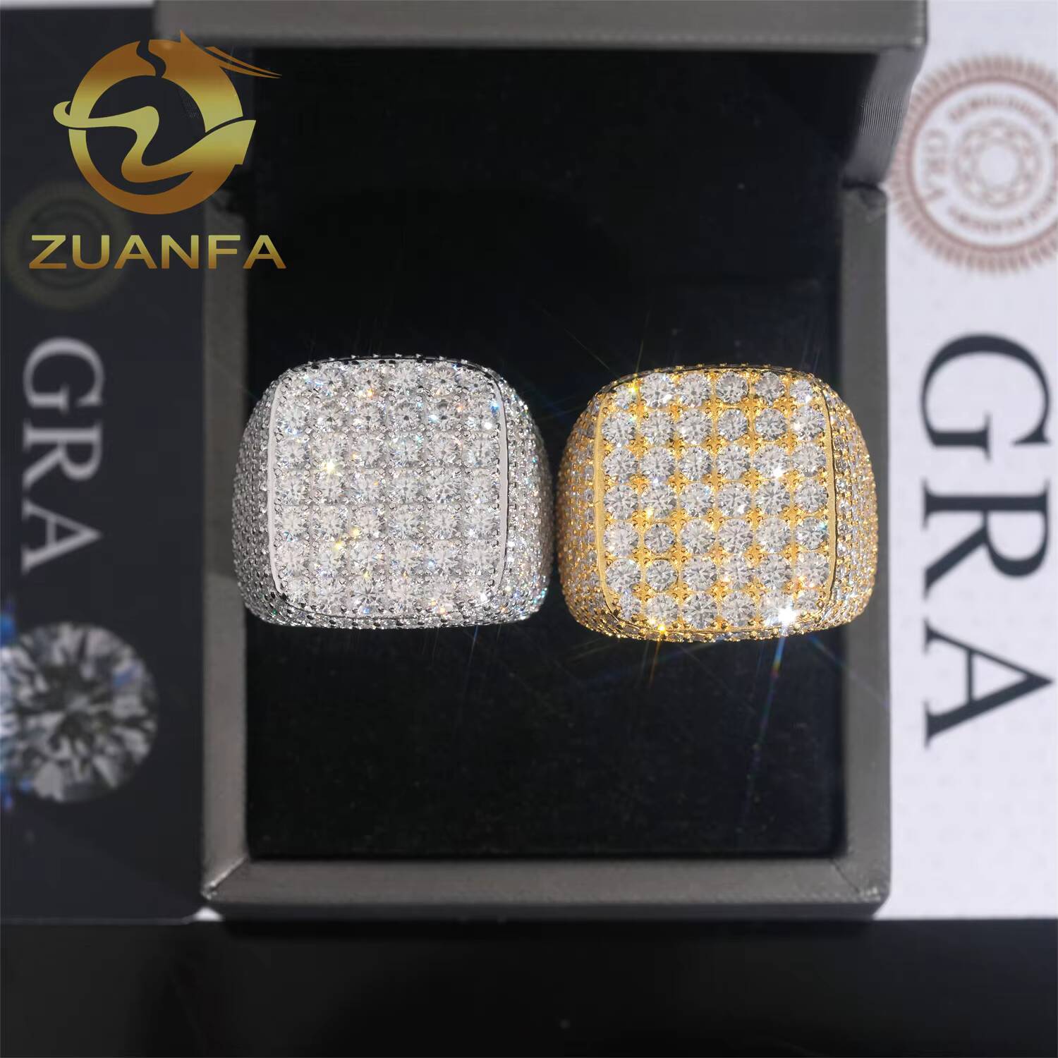 Hot Sale Ready to Ship Iced Out Men Diamond Moissanite Ring 925 Sterling Silver Hip Hop Ring Pass Diamond Tester Men Cuban Ring