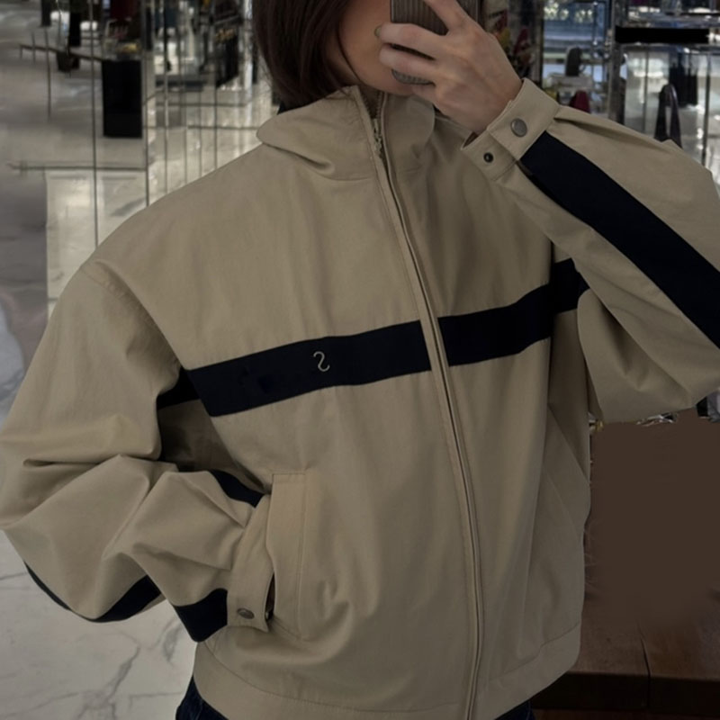 Luxury Women Khaki Sporty Coat Designer Embroidered Zipper Up Jacket Spring Autumn Street Style Vacation Outerwear