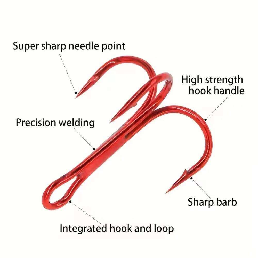 50-Piece Treble Hook Set, High-Carbon Steel Hooks, Strong Sharp, Round Bend Design, Suitable for Artificial Lures, Saltwater and Freshwater Fishing S2