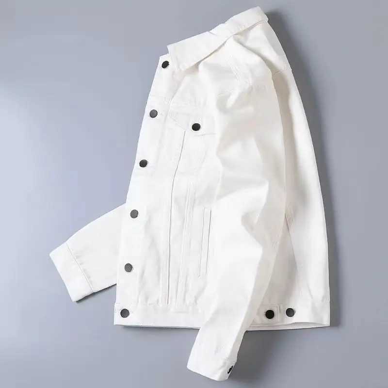 Casual Denim Coat Mens and Womens Spring and Autumn Models Mens Clothing 2024 New Simple White Lapel Jacket Trendy Top M260309