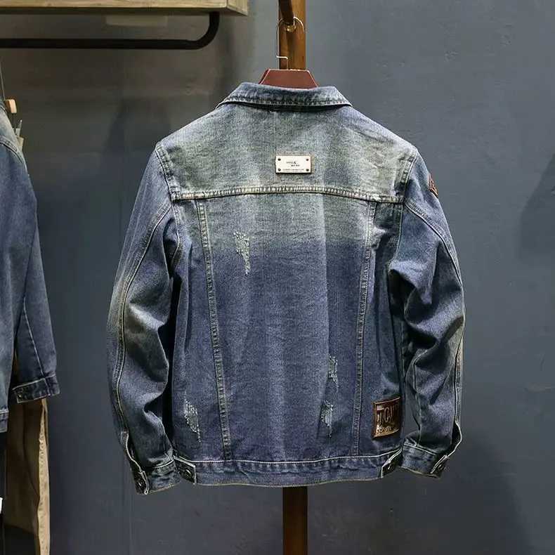 Clothing Mens Denim Jacket Spring Autumn Korean Slim Badge Jacket Retro Embroidered Brand Fashion Jeans Coat M260309