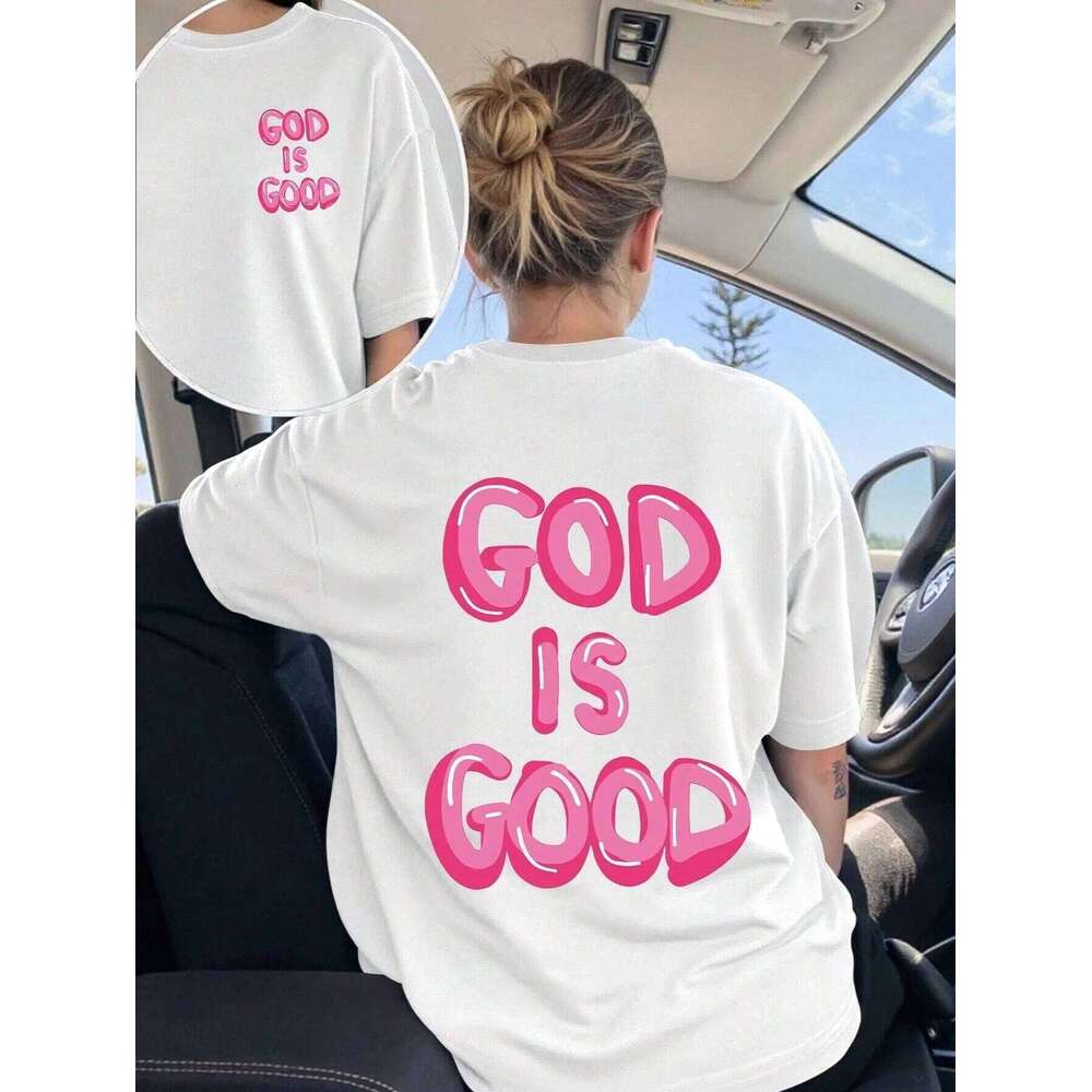 "GOD IS GOOD" letter print short-sleeved T-shirt Casual simple style Suitable for summer outings and daily wear XJ260306