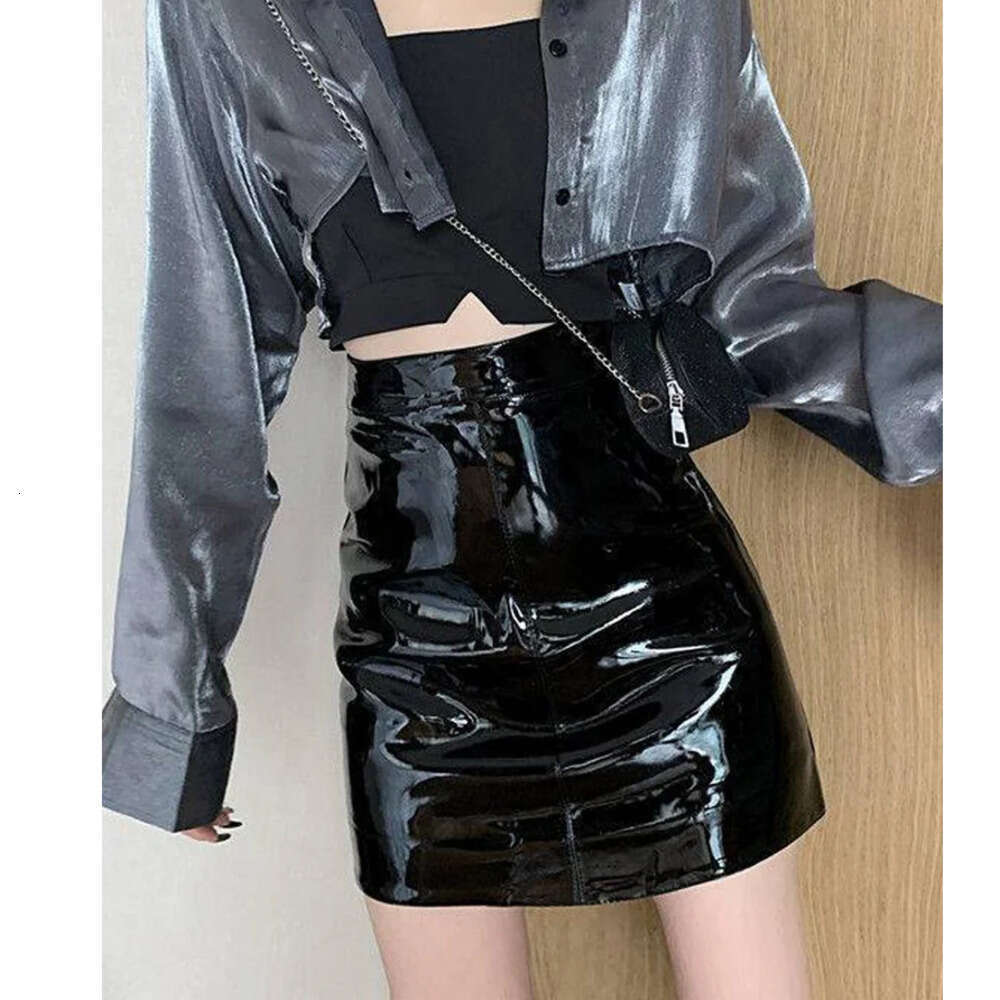 BIVIGAOS Black Mirrored PU Women Shining Leather High Waist Sexy Package Hip Skirt Tight Slim A-line Short Skirts XJ260309