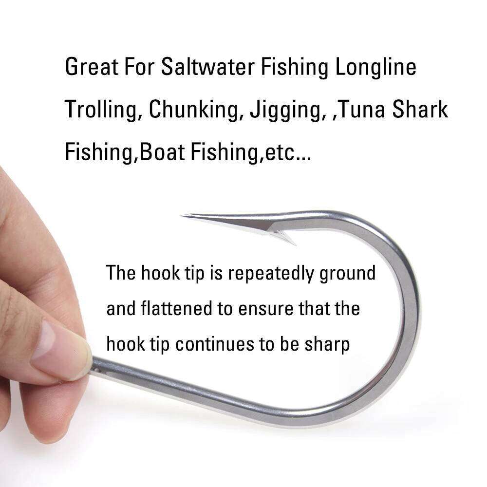 Ellllv 5/0 -13/0 Sea J Shape Hook Large Size Stainless Steel Fishhook for Chunking Jigging Tuna Shark Trolling Fishing S260305