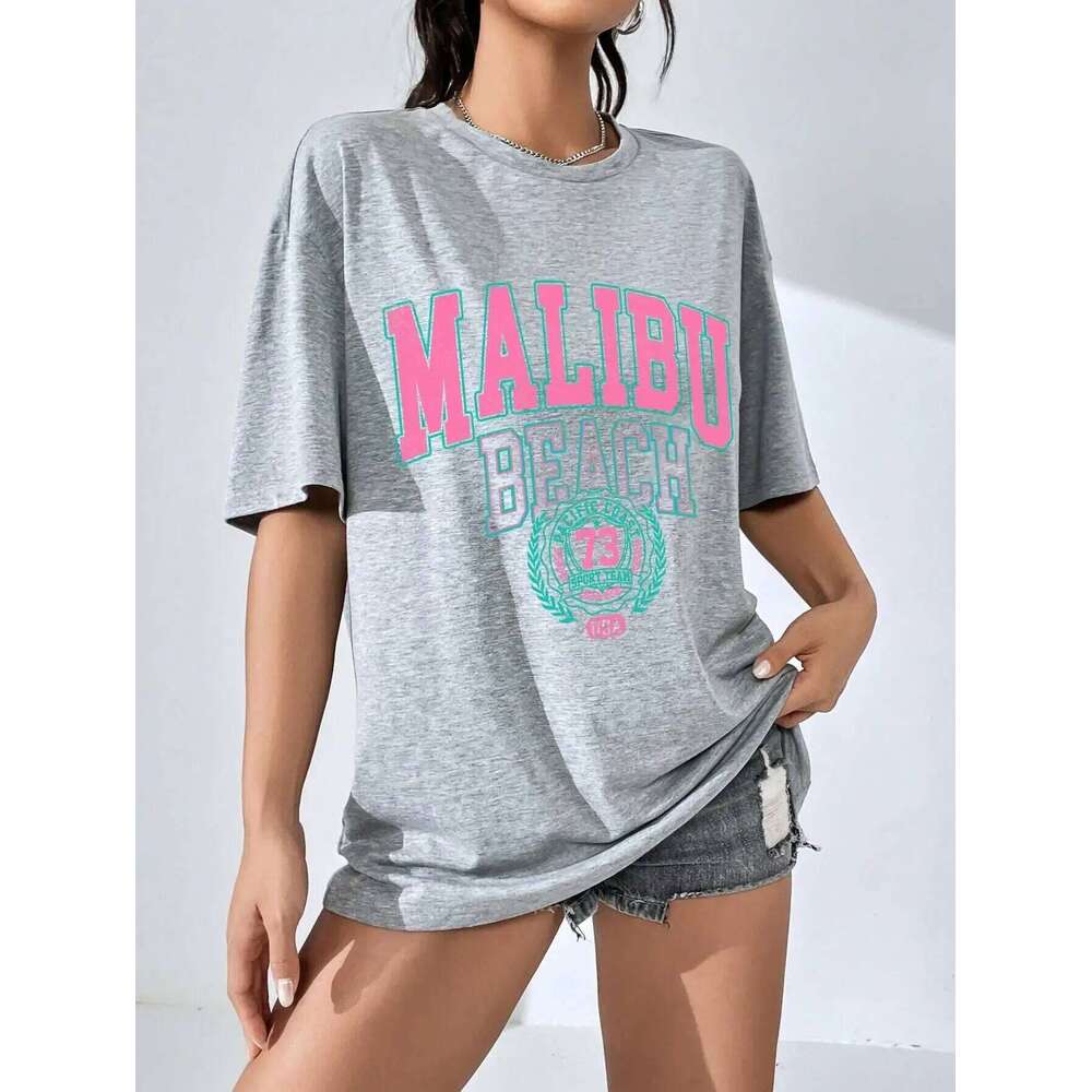 Malibu Beach Letter Print Womens T-Shirts Street Casual Tshirt Summer Brand Tee Clothing Hip Hop Breathable Tshirts Women XJ260306