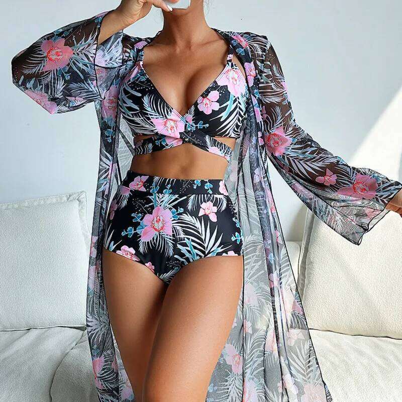 Summer Print Swimsuits 2026 Female Swimwear Push Up For Beach Wear Three-Piece Bathing Suits Pool Bather Women's Swimming Suit XJ260206