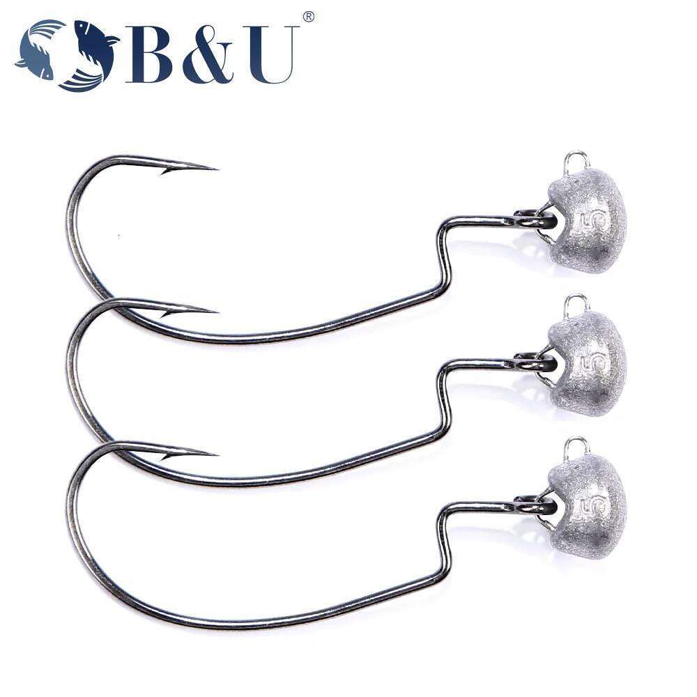 B&U Bass Swing Jig Head Crappie Lure Texas Rigs Fishing Gear Ned Offset Weedless Worm Jigheads Pesca S260305