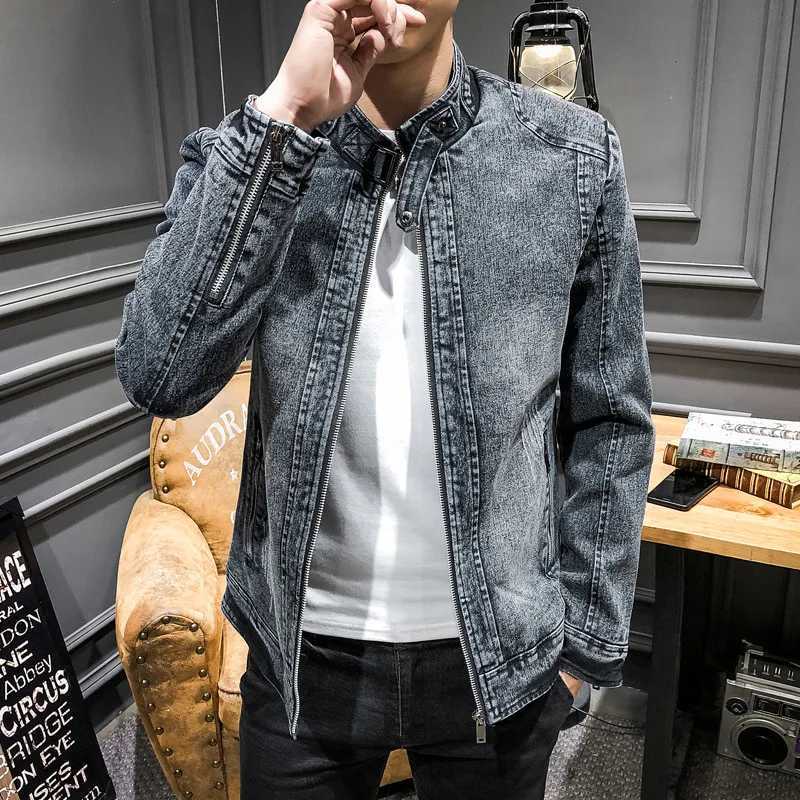 Vintage New Fashion American Mens Stand Collar Long Sleeve Zipper Casual Trendy Loose Simple Basic Denim Jackets Male Coats M260309