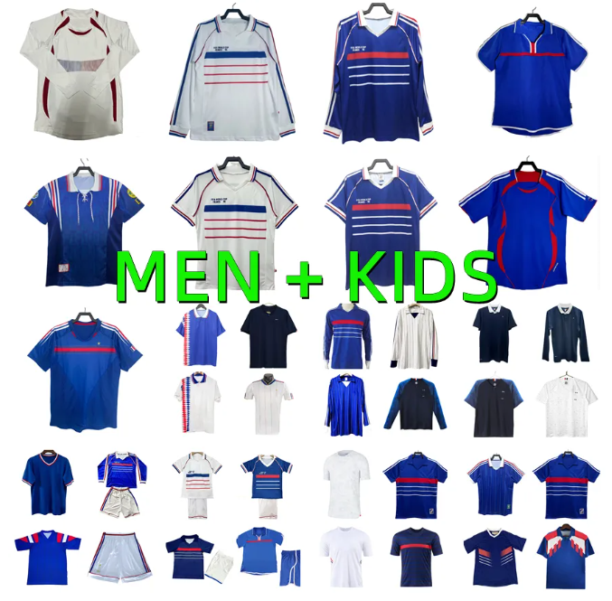 FRANCE 1982 1983 1984 1992 1996 1998 2000 2004 2006 2010 Retro ZIDANE HENRY Soccer Jersey French RIBERY VIEIRA TREZEGUET MAKELELE DJORKAEFF PETIT KIDS Football Shirt