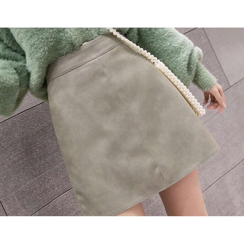 Jielur Leather Autumn Winter New Korean High Waist Mini Skirt Female 4 Colors Chic Black Sexy Saia A-line PU Skirts Women XJ260309