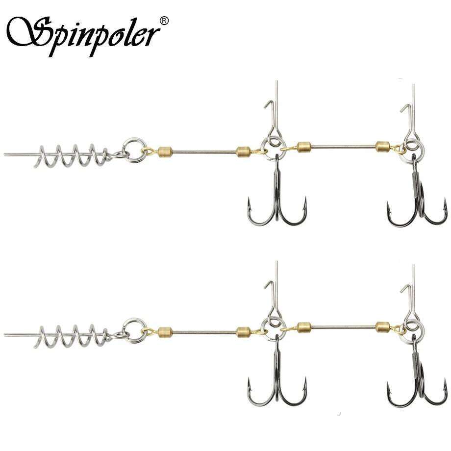Spinpole Stinger Fishing Rig Hook for Big Shad Swimbait Center Pin Screw Pike Bass Trout Perch Bait Barbed Sharp Treble FishHook S260305