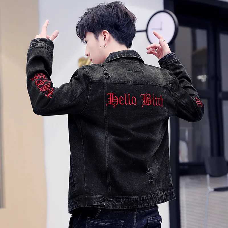 Denim Coat Mens Trendy Students Handsome 2021 New Spring and Autumn Korean Embroidery Street Hip Hop Denim Jacket Clothes M260309