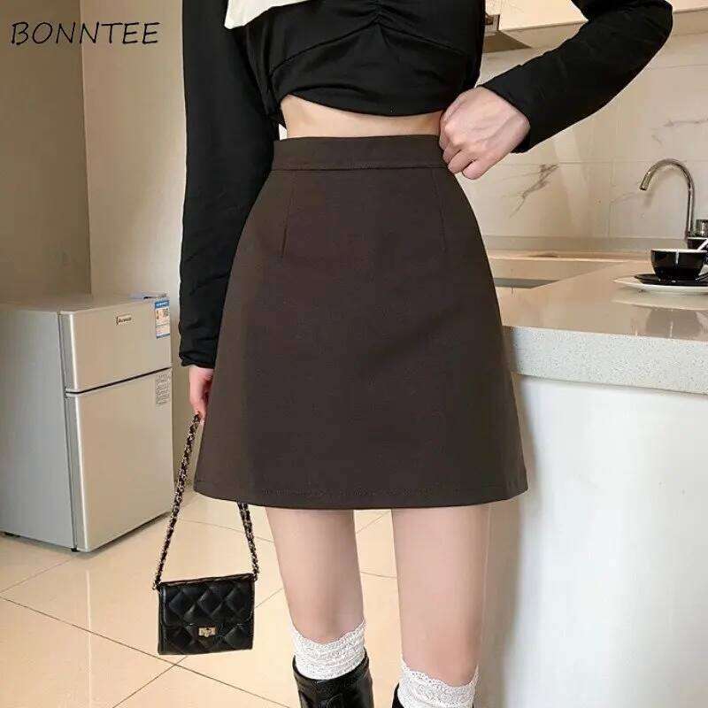 Summer Mini Skirts Women Faldas A-line Solid Hot Soft Simple Stylish High Waist Office Ladies All-match Retro Trendy Minimalist XJ260309