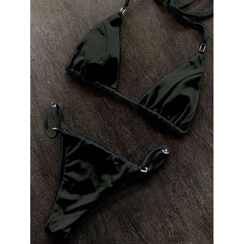 Sexy Two-piece Swimwear Women Ruched Mini Bikini Set Solid Thong Bathing Suit Low Waist Swimsuit 2024 Biquini Women's Beachwear XJ260206