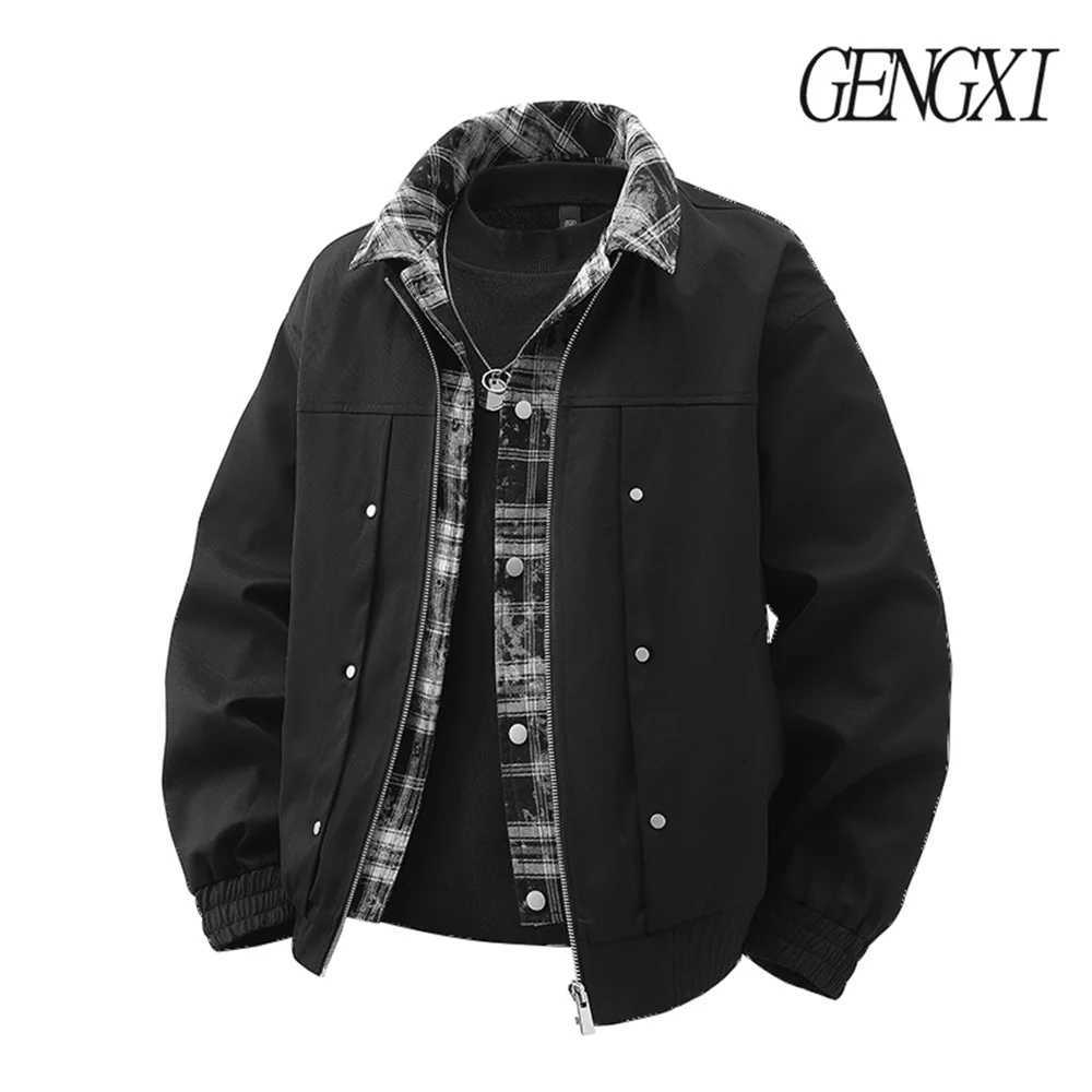 Fall New Arrival Fake Two-Piece Lapel Jacket High-Street Vintage Deconstructed Design Windbreaker Casual Fashion Mens Wear M260309