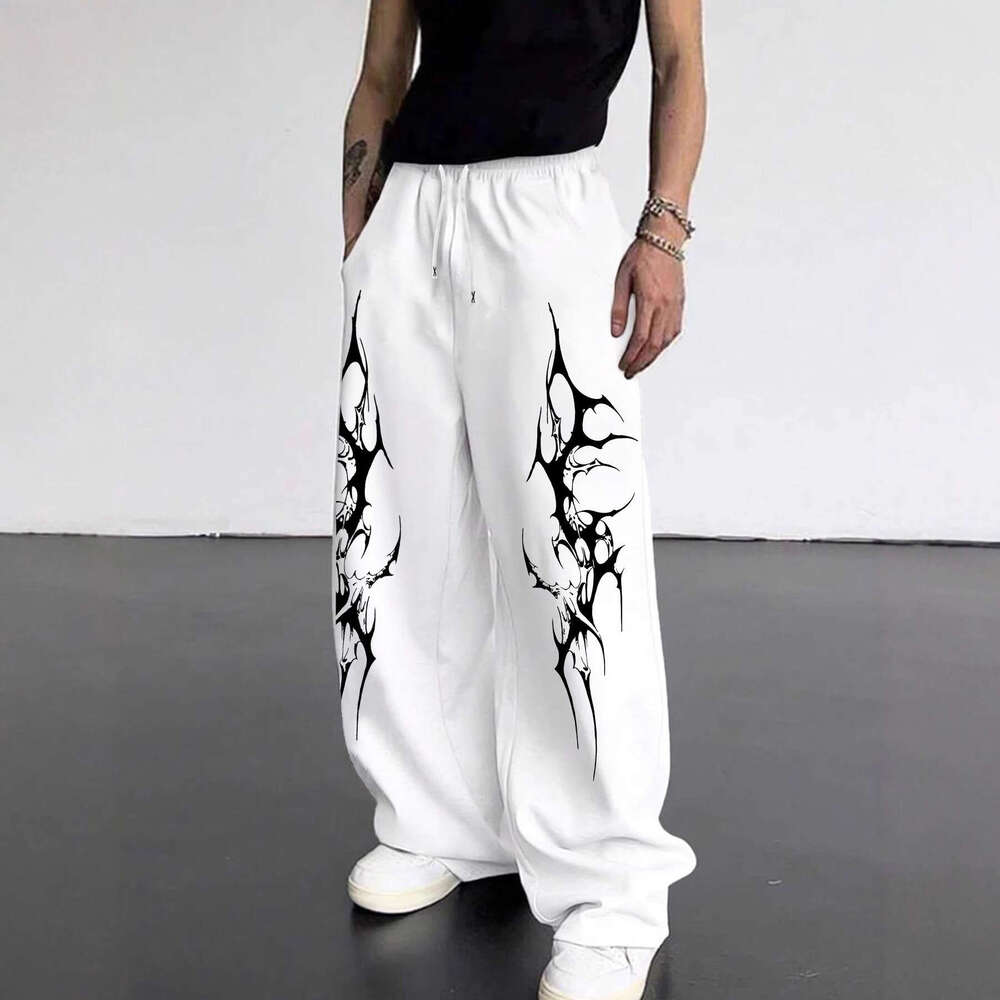 Spring And Autumn New Y2k Dark Gothic Print Loose Slimming Unisex Drawstring Sweatpants Wide Leg Joggers