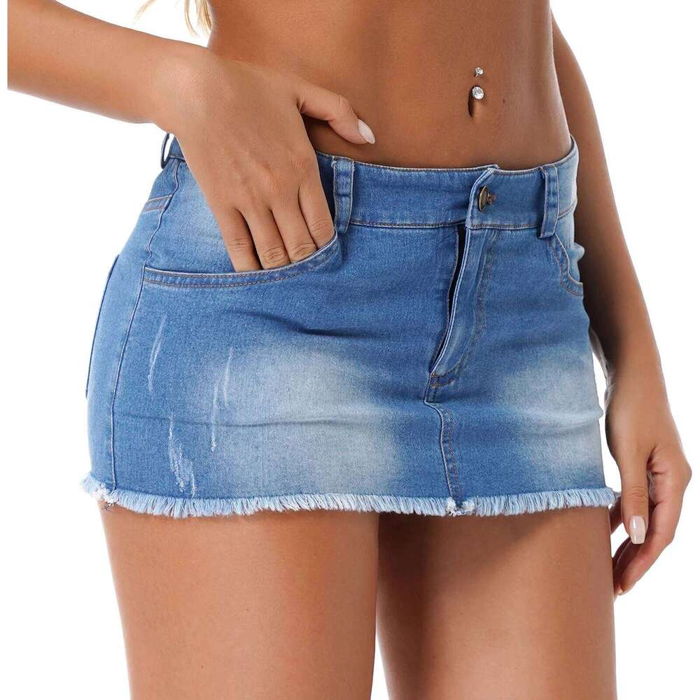 Women's Fashion Y2k Denim Mini Low Rise Sexy Pencil Short Jean Dress 90s Vintage Girls Party Skirt Female Club Streetwear XJ260309