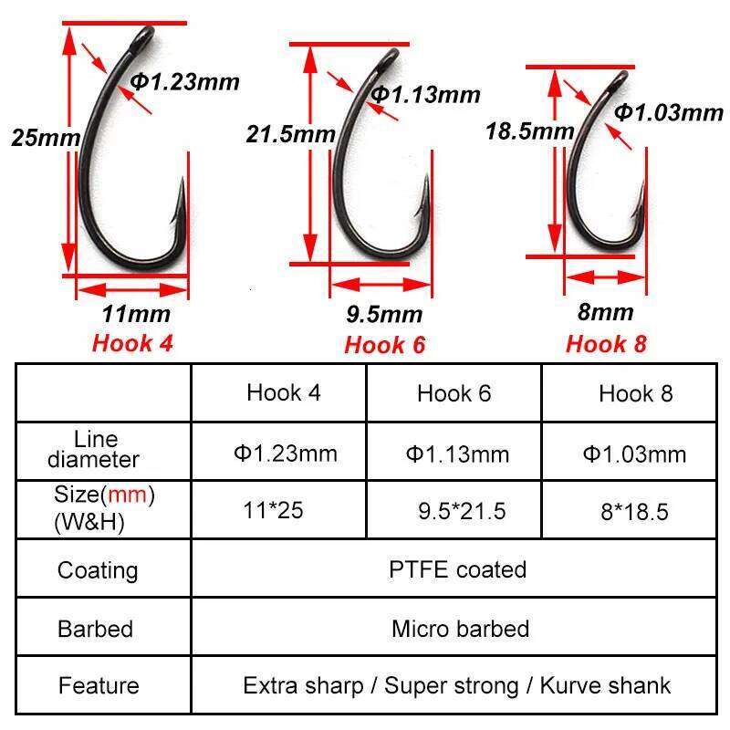 4PCS Coated Barbed Carp Fishing Ready Tied Ronnie Hook Links Hair Combi Chod Rig 4 6 8 S260305