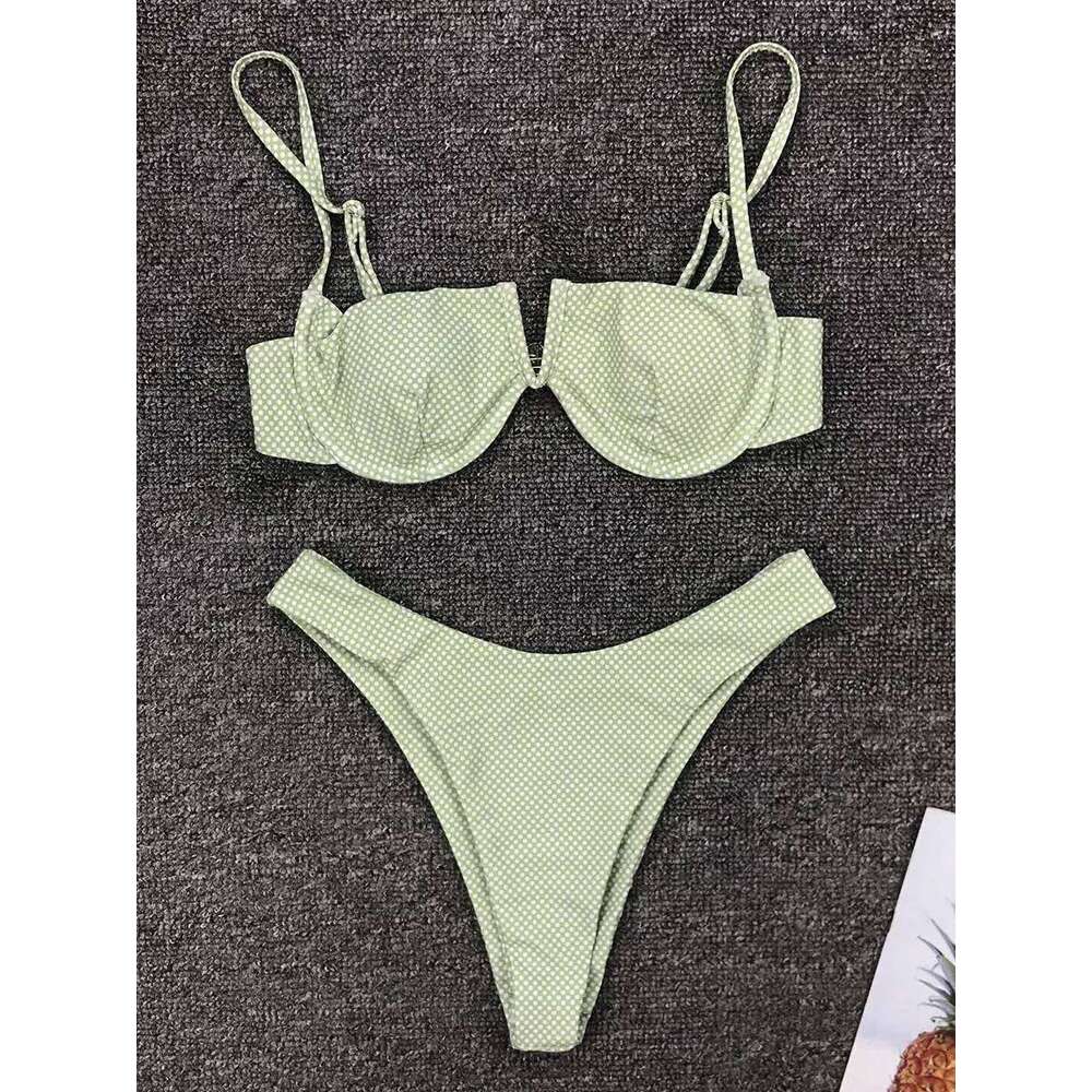 Underwired V-Bar Bikinis 2025 Polka Dot Women Swimsuit Female Swimwear Two Pieces Bikini Set Push Up Bathing Suit Swim XJ260206