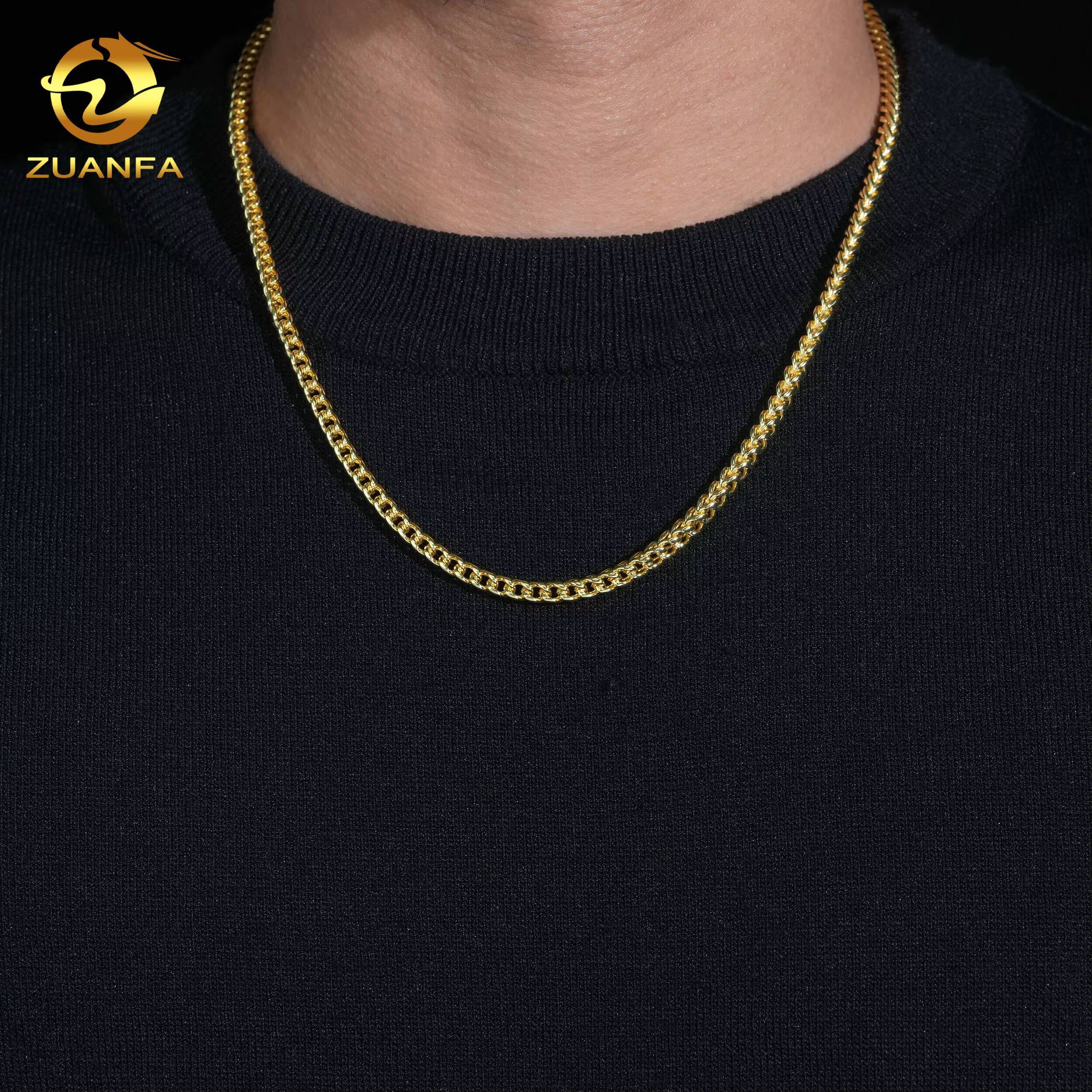 Fast Shipping 4mm 316L Stainless Steel Franco Chain with Moissanite Lock Gold Plated Men Hip Hop Cuban Link Chain Fashion Chain