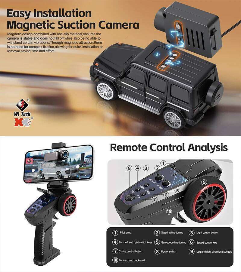 WLtoys 6405 6406-C Remote Camera With FPV View 720P Video APP Control VR Function 2.4G WiFi RC Drift Car 1:64 Scale C260306