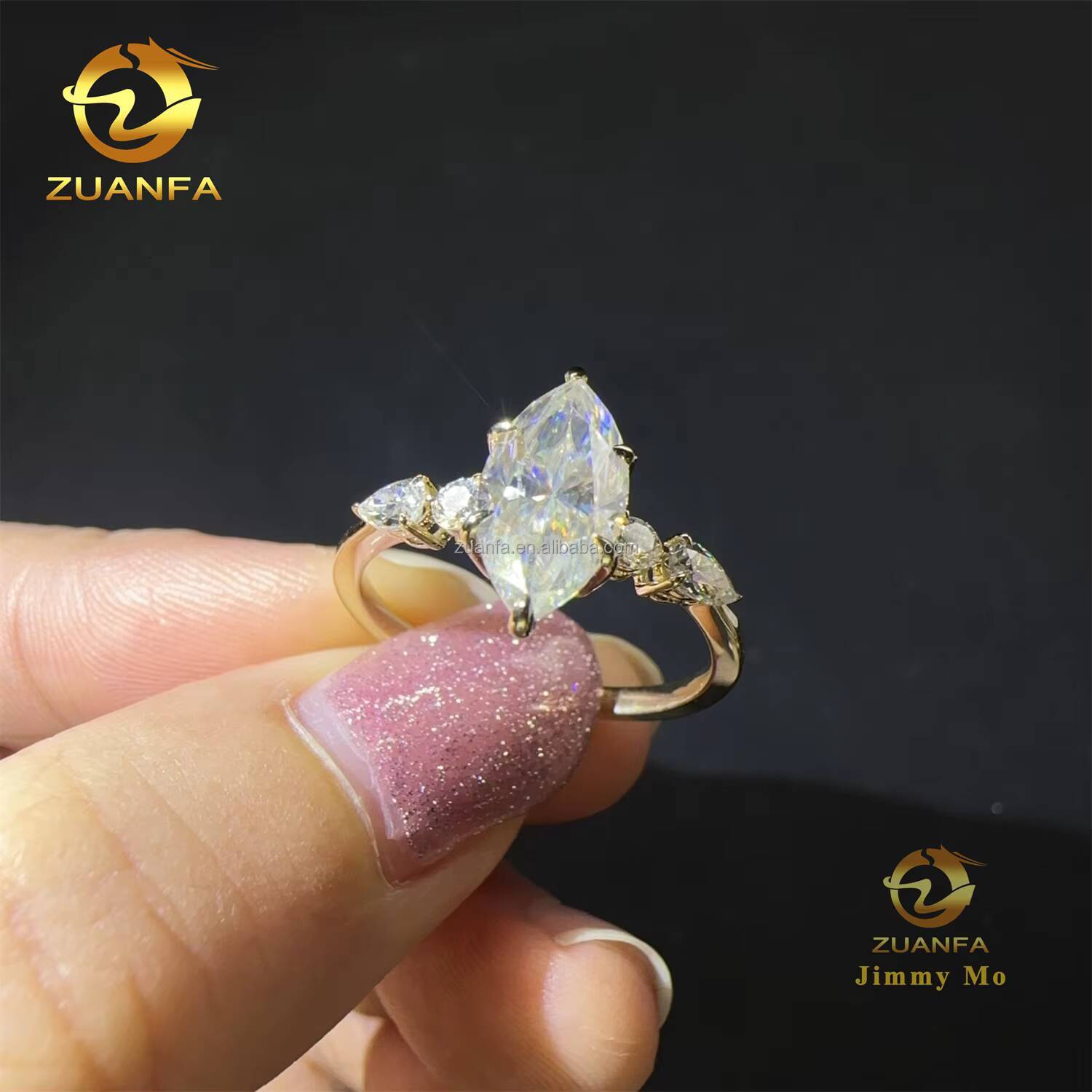 Custom Made Elegant Luxury GRA 9k Yellow Gold Bridal Gorgeous 3ct MarquisePear VVS1 Moissanite Diamond Engagement Band Ring
