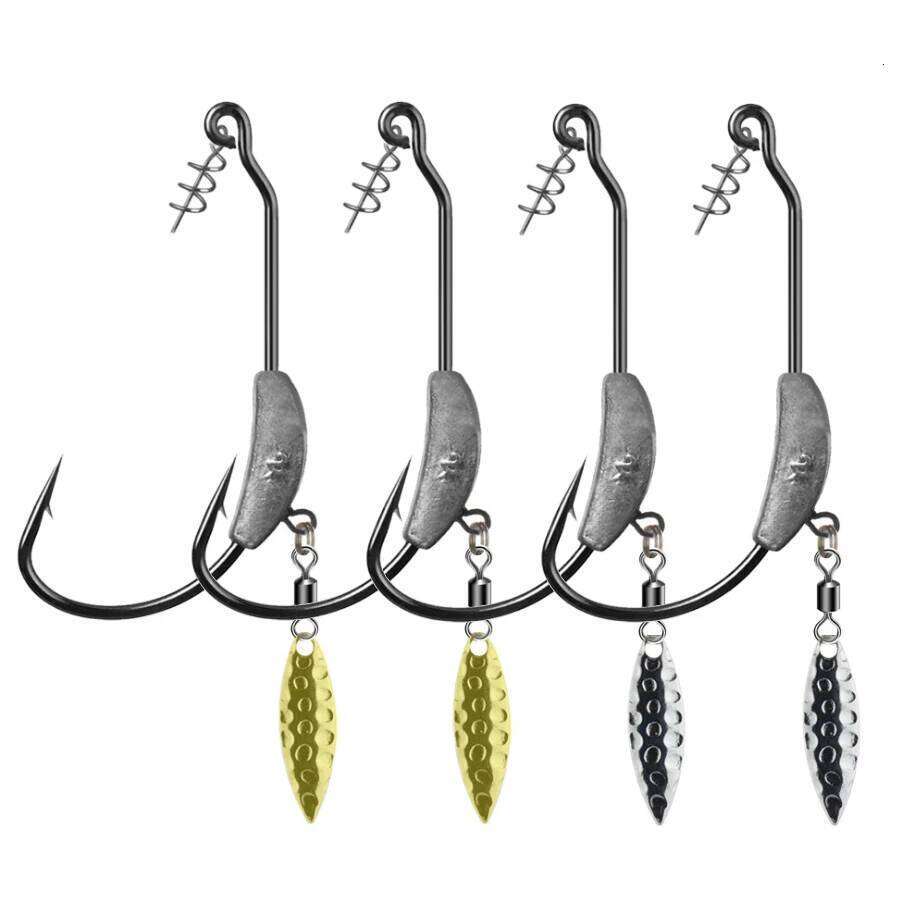 2pcs Offset Weighted Crank With Spoon sequins Hook Fish Hooks Fit for Texas Rigs Fishing Tackle S260305