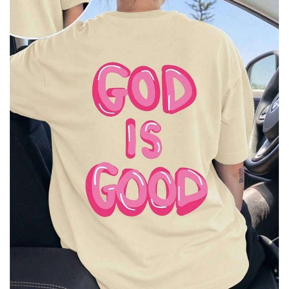 "GOD IS GOOD" letter print short-sleeved T-shirt Casual simple style Suitable for summer outings and daily wear XJ260306
