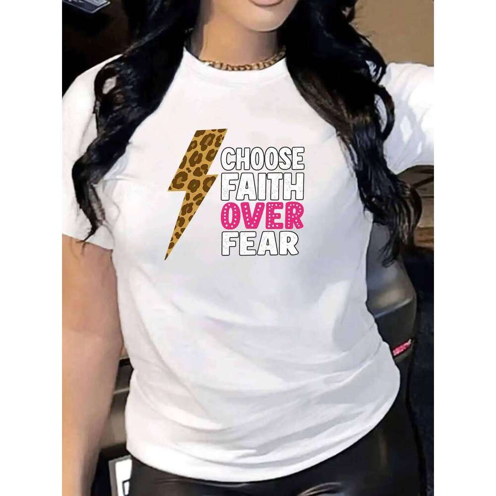 WY34914Cartoon letter pattern Round neck women's short sleeves fashion printed half-sleeve top elastic T-shirt XJ260306