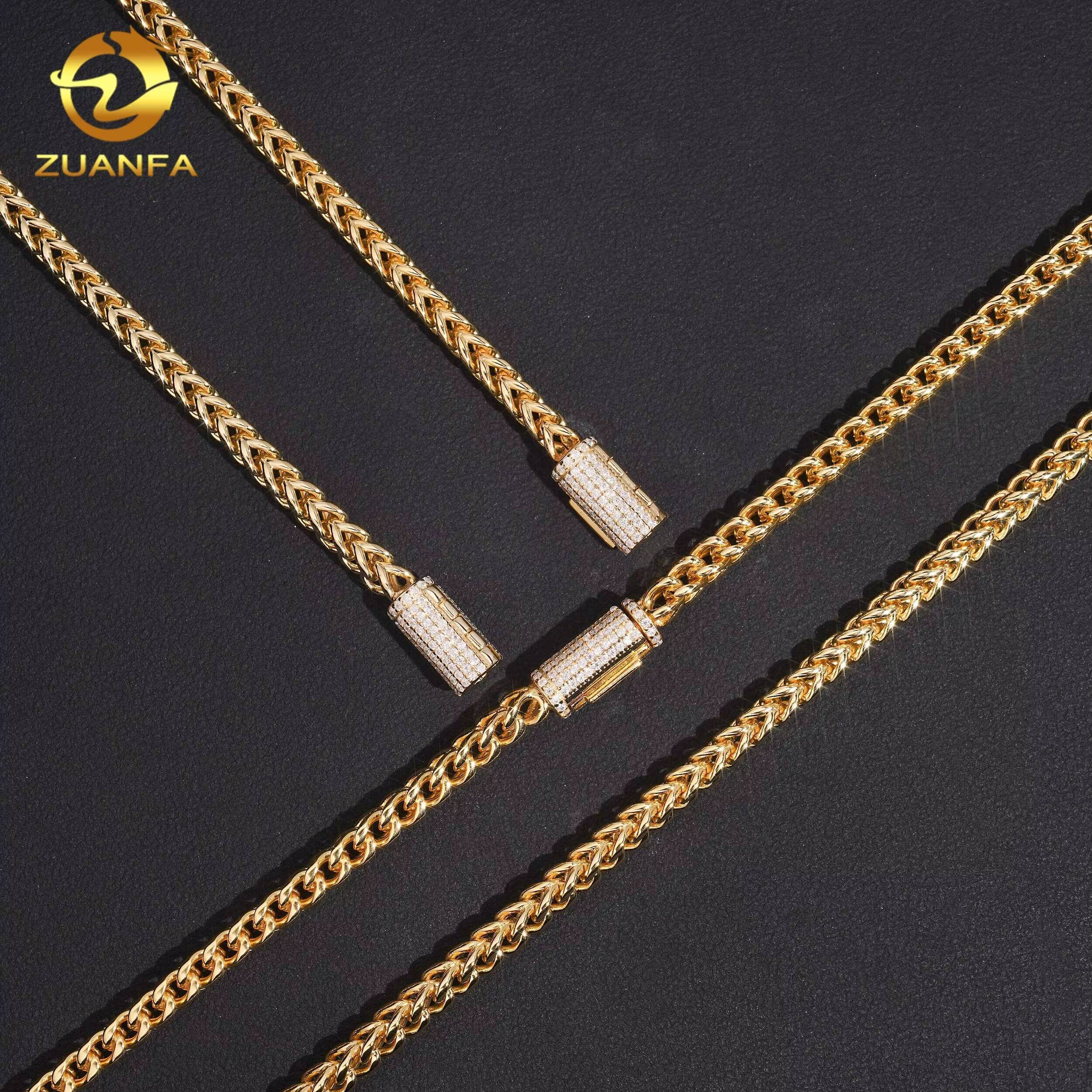 Fast Shipping 4mm 316L Stainless Steel Franco Chain with Moissanite Lock Gold Plated Men Hip Hop Cuban Link Chain Fashion Chain