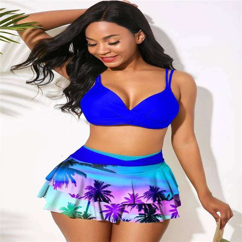 European and American new sexy swimsuit solid color lace high-waisted women's bikini XJ260206