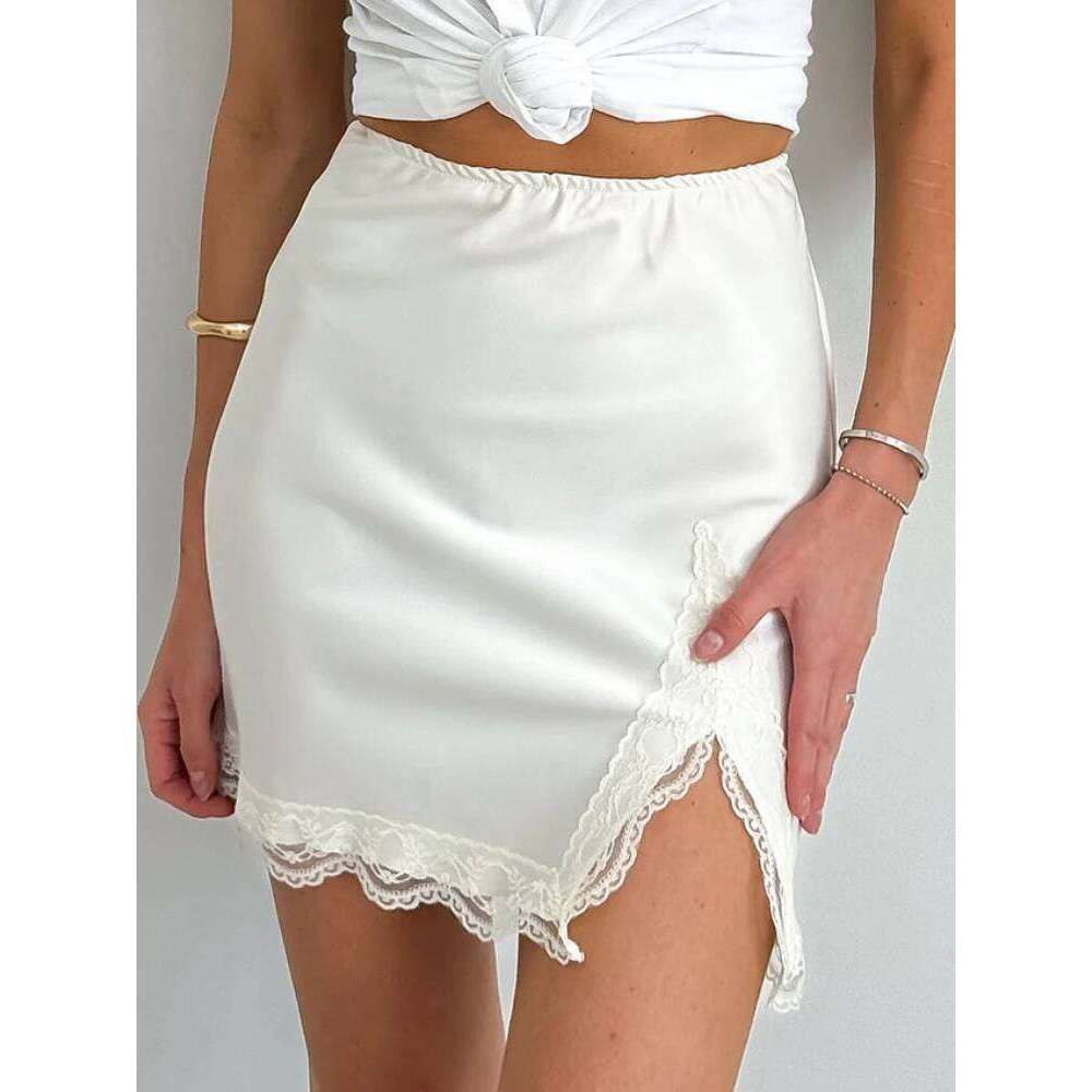 Summer New Lace Splicing High Waist Skirt Design Sense Split Fashionable Versatile Suitable Commuting in Europe and America XJ260309