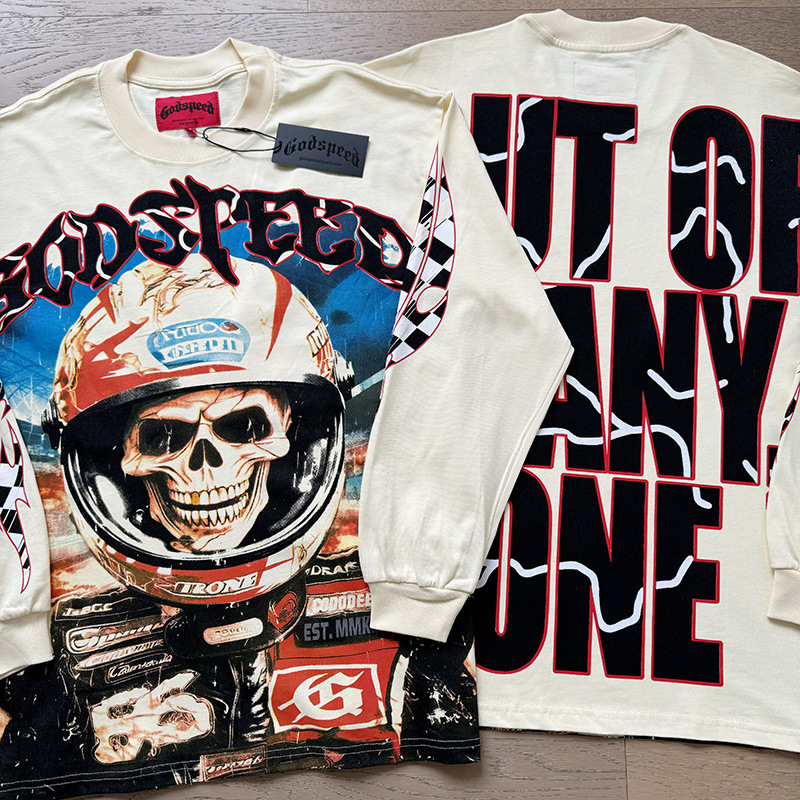 New God Speeds longsleeve Designer Mens Shirt Brand Sporty Skull High Street Hip-Hop Printed Mesh Jersey Casual Sports Pullover Godspeedly Long-Sleeved Shirt