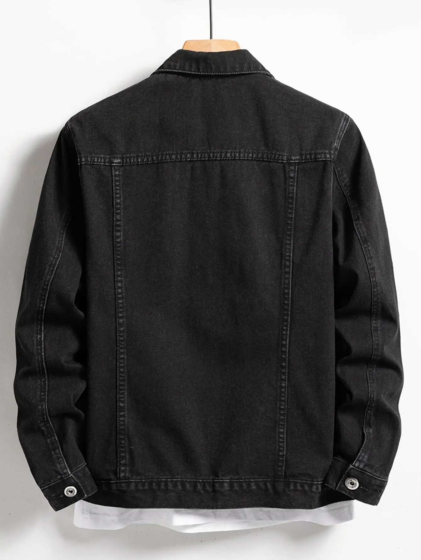 Mens denim jacket for spring and autumn Black-collar denim coat Suitable for daily casual wear Stylish simple and trendy s86 M260309