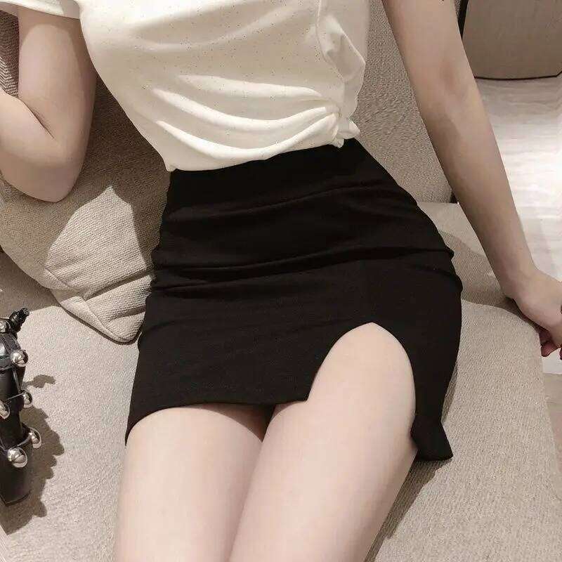 Hot Girls In Sexy Mini Women Skirts Short with Side Slit Hip Wrap Chic and Elegant Woman Skirt Korean Style Fashion High Waist XJ260309