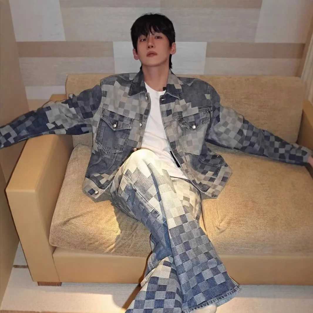 Vintage Loose Denim Jacket Trendy Mens Loose-Fit Jacket Men Streetwear Harajuku Style Plaid Coat Hip Hop Gothic Clothes M260309