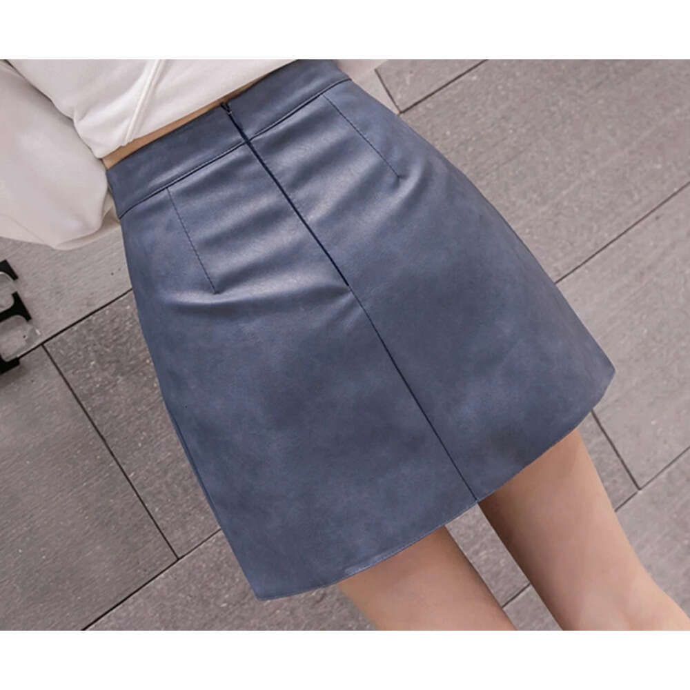 Jielur Leather Autumn Winter New Korean High Waist Mini Skirt Female 4 Colors Chic Black Sexy Saia A-line PU Skirts Women XJ260309