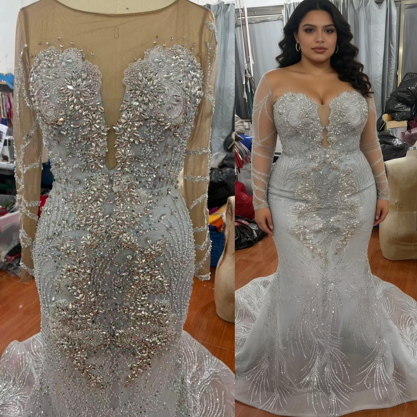 2K26 Silver Prom Dress 2026 Mermaid Prom Dress Sheer Neck Crystals Sequined Sparkly Evening Dresses Birthday Party Formal Receiption Gowns Dresses ZJ077