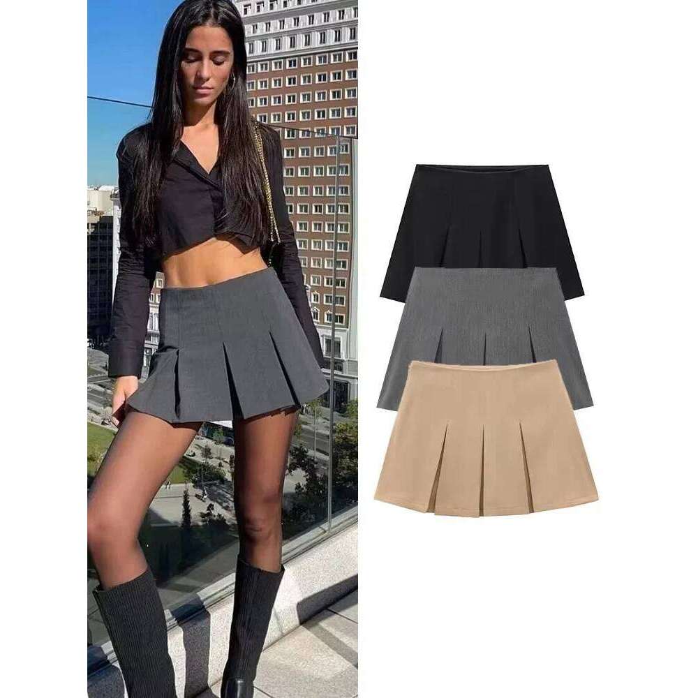 TFMLN Women Elegant Wide Pleated Skirts Spring Summer Fashion Waist Girls Mini Skirt High Street Wear XJ260309