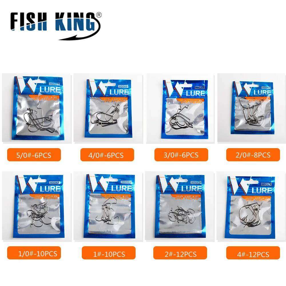 FISH KING 4/0# 3/0# 2/0# 1/0# 1# 2# 4# Soft Lure Hook Offset Worm Shank Carbon Steel Circle Japan Fishing Hooks S260305
